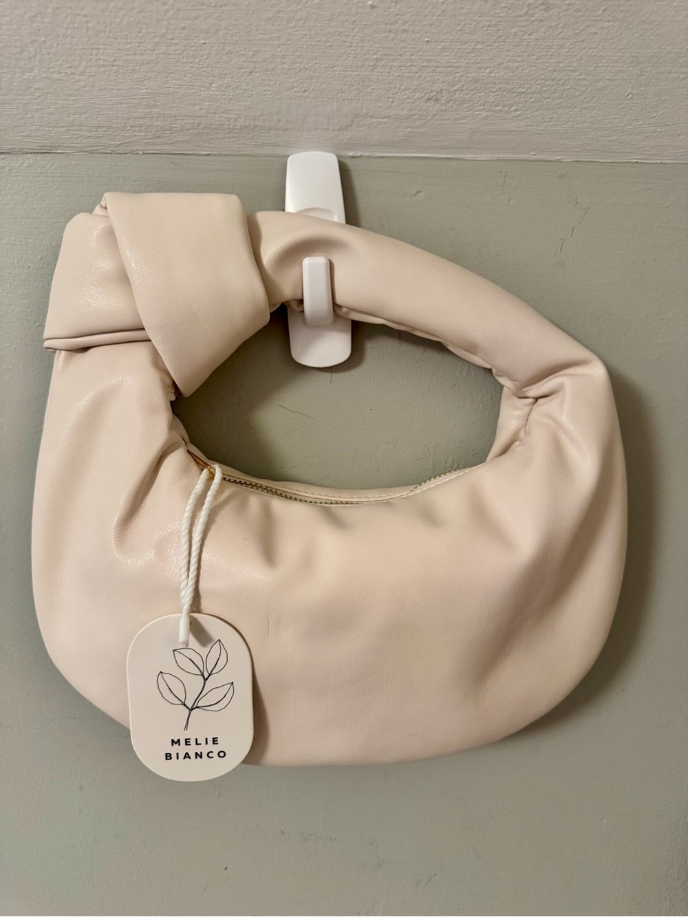 NWT Melie Bianco Cream Vegan Leather Knotted Handle Mini Hobo Bag